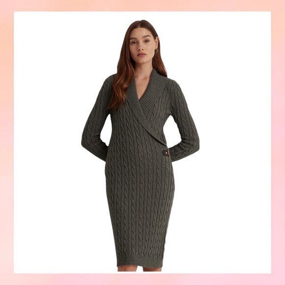 Calvin Klein Medium Gray Cable-Knit Sweater Dress with Buckle - Picture 1 of 8
